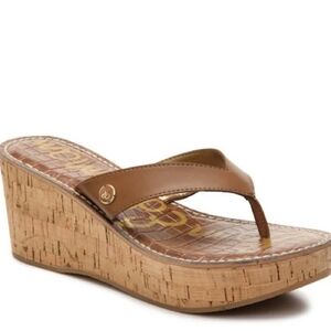 Sam Edelman Romy slip on t strap cork brown tan wedge sandals sz 11
